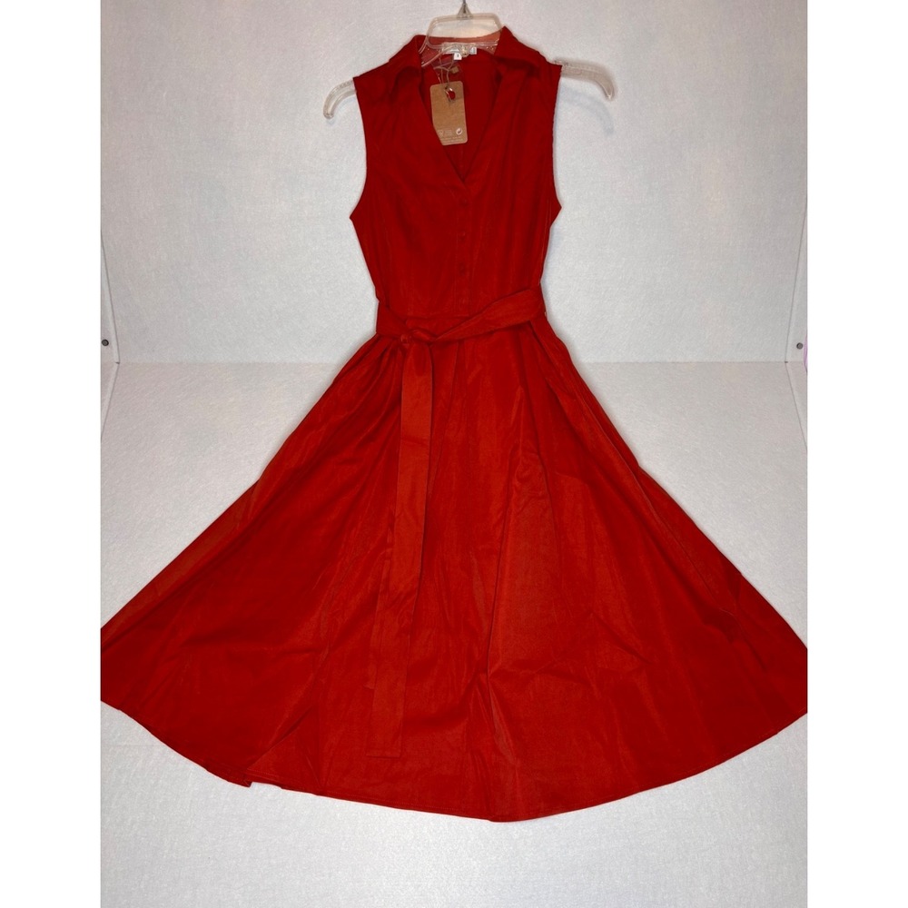 Rihoas Red Button Sleeveless Midi Dress, Size S